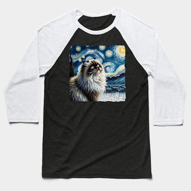 Himalayan Cat Starry Night Inspired - Artistic Cat Baseball T-Shirt by starry_night